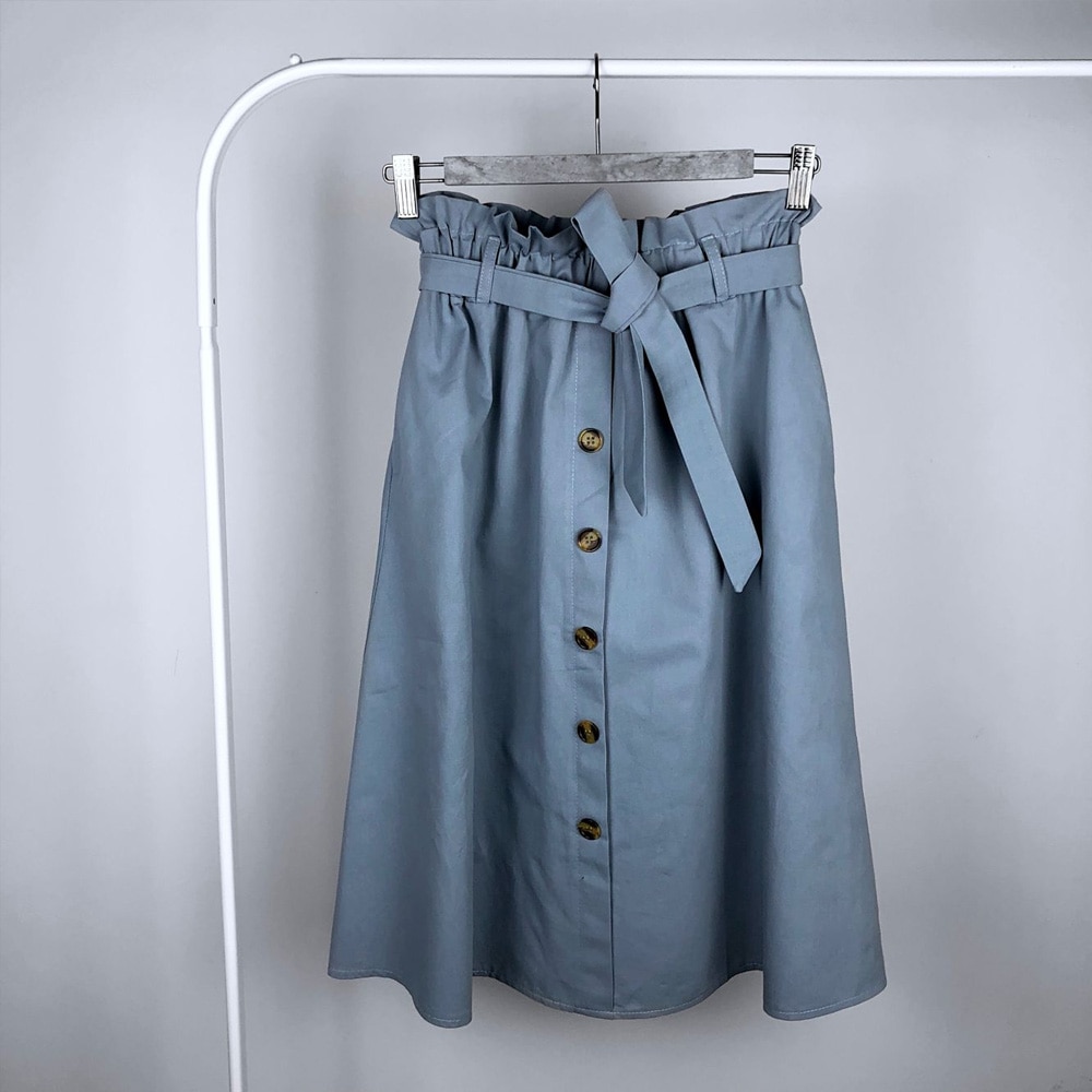 FATIKA, faldas Midi de cintura alta, bolsillos sólidos, línea de forma de A, pantalones casuales de mujer, faldas femeninas de con fajas, novedad de , para mujer