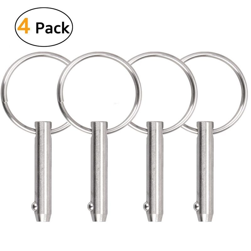 4 Pcs Quick Release Pin 1/4 inch, Full 316 Stainless Steel, Bimini Top Pin, Marine Hardware, All Parts are Made of 316 Stainless