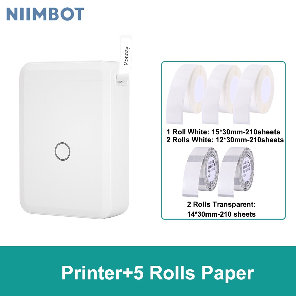 Niimbot D110 Label Maker Machine Mini Pocket Thermal Label Printer All in One BT Connect Prince DIY Date Sticker Label Machine: White-set 2