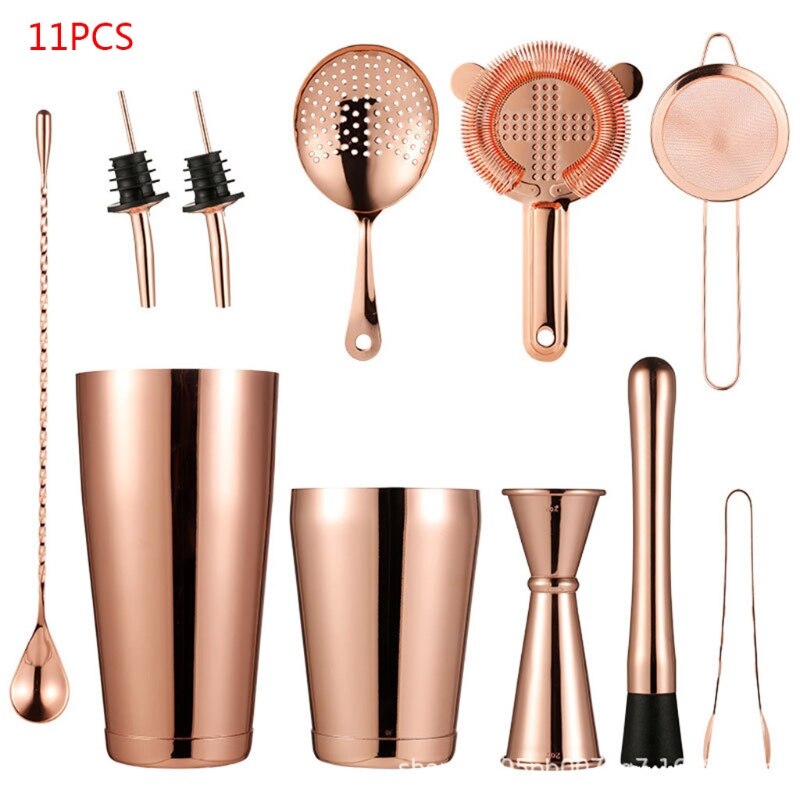 11pcs Stainless Steel Cocktail Shaker Bar Strainer Double Jigger Muddler Spoon M68E