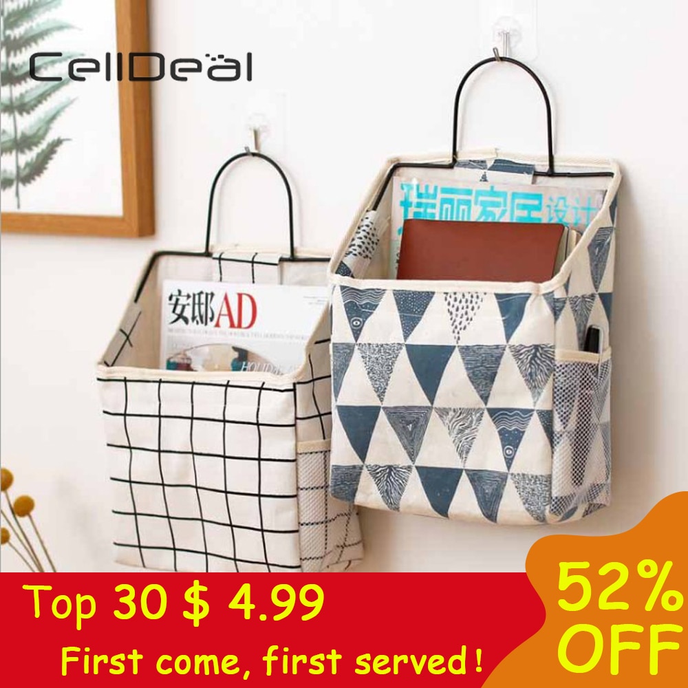 1Pc Lattice Hanging Storage Bag Bedside Storage Organizer Dorm Room Phone Book Magazine Storage Bag Holder With Hook Bed Pocket