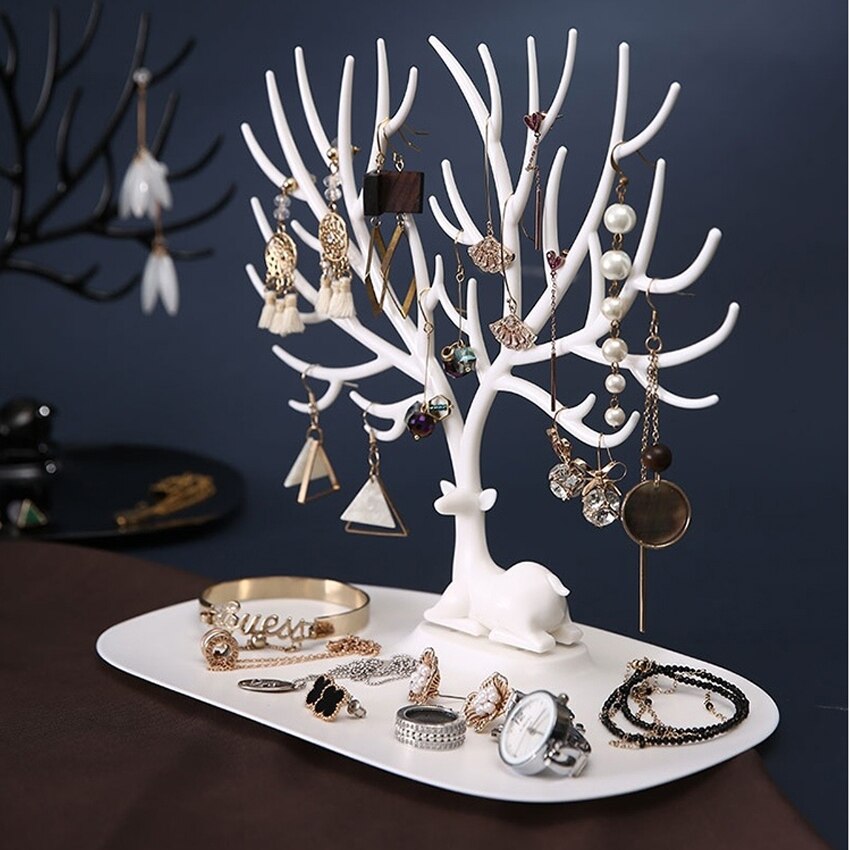 Soporte de exhibición de ciervos, joyería, colgante, pendientes, collar, soporte de exhibición, bandeja de almacenamiento, soporte organizador de joyas, para novia