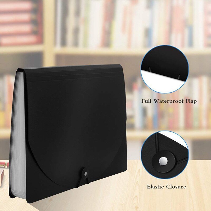 File Folder Organizer, Heavy Duty Expanding File Wallet for Home School Office, A4 Size, Black