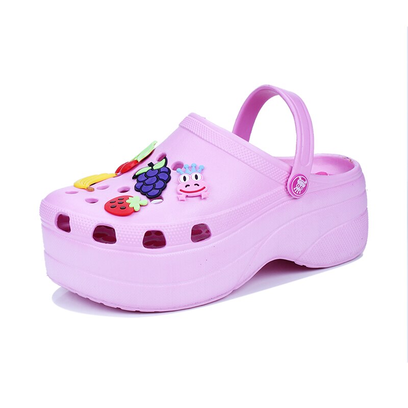 Kvinder sandaler gelé sko dame havesko strandsandaler hjemmesko sommer wedge komfortable sandaler dame slip-on flad sandal: Lyserød / 7.5