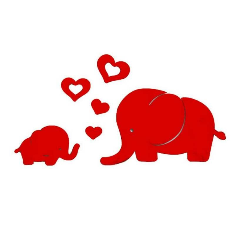 Spejl klistermærke kærlighed hjerte elefant selvklæbende kunst værelse dekorative væg boligindretning væg klistermærker: Rød