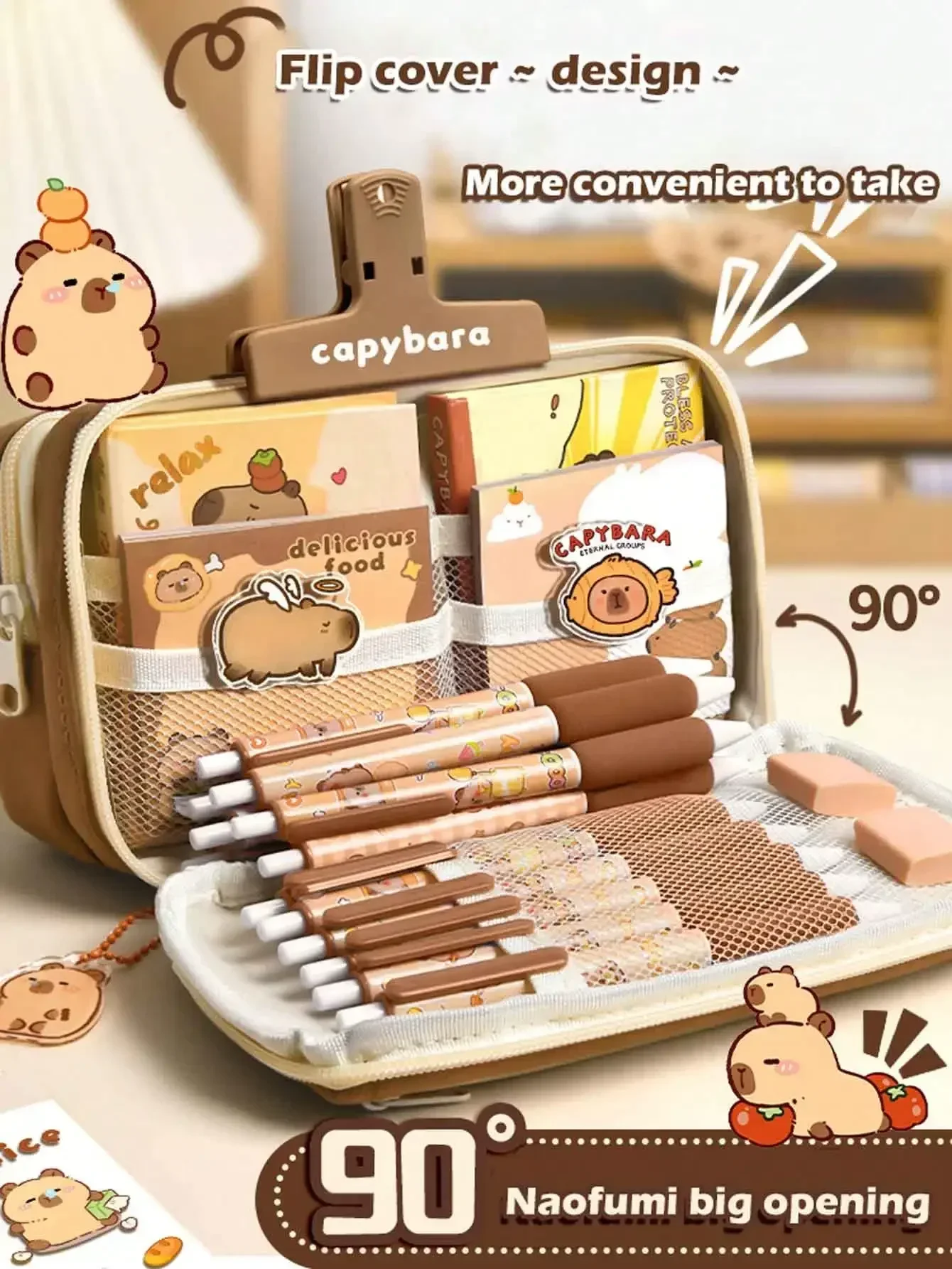 1Pc Flip Cover-etui met grote capaciteit, multifunctionele opbergtas voor briefpapier voor schoolkantoorbenodigdheden