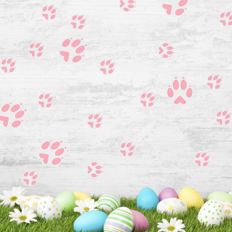 3 Sheets Cute Cartoon Rabbit Wall Stickers Decorative Pink Bunny Footprints Wall Window Decal For Easter Home Party Supplies