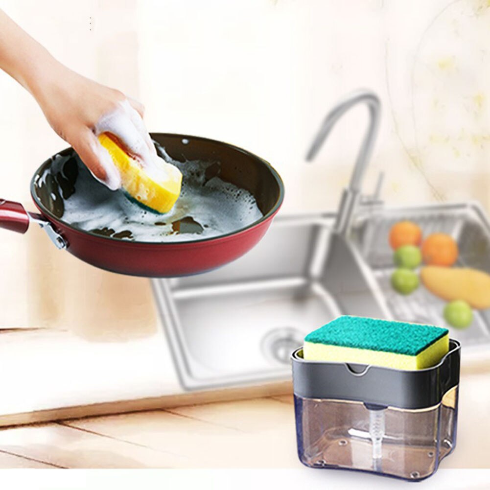 Kitchen Scrubbing Liquid Detergent Dispenser With Sponge Box Press-type Liquid Box Scouring Pad Dishwashing Soap Dispenser