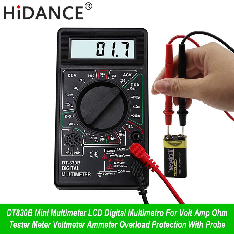 HiDANCE Mini LCD Digital Multimeter For Volt Amp Ohm Tester Meter Voltmeter Ammeter Overload Protection With Probe