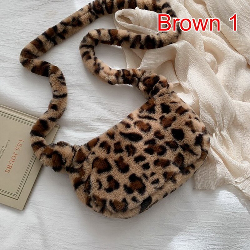 Bolso de hombro esponjoso para mujer, bolsa de hombro con estampado de leopardo, cebra, cuadros, corazón de amor, suave, de felpa, cálido,: A-7