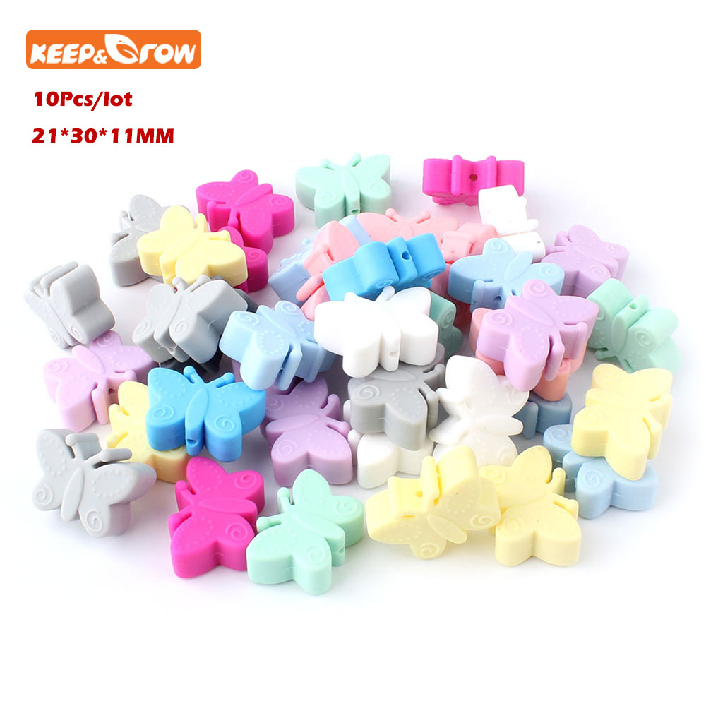 Keep&grow 10Pcs Silicone Beads Butterfly Teething Beads For Jewelry DIY Making Bead BPA Free Silicone Baby Teething Necklace Toy