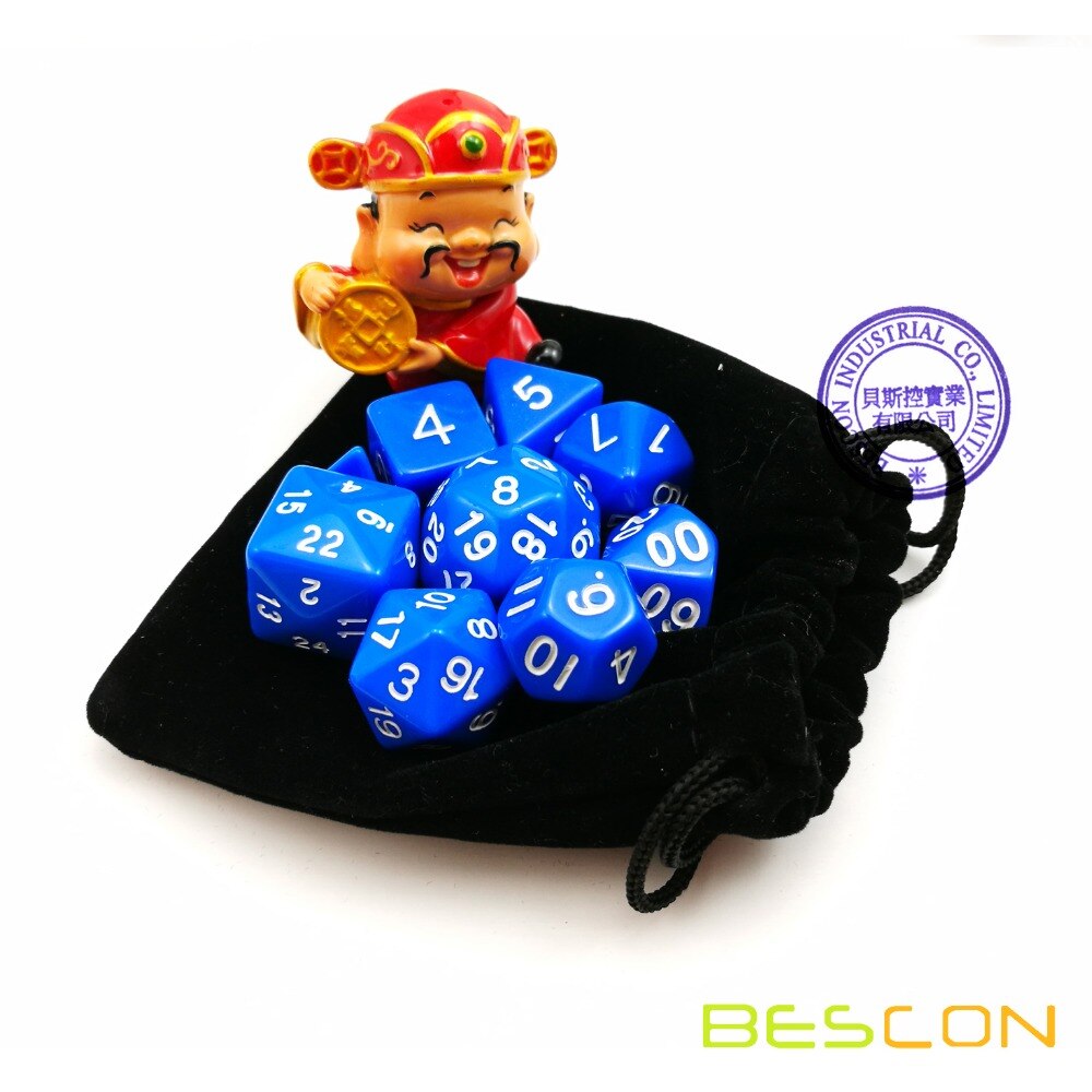 Bescon Pack Van 9 Pcs Polyhedrale Dobbelstenen (9 Sterven In Set)- Rol Playing Game Dice (Rpg Dobbelstenen) D4-D30 Opaque Blauw