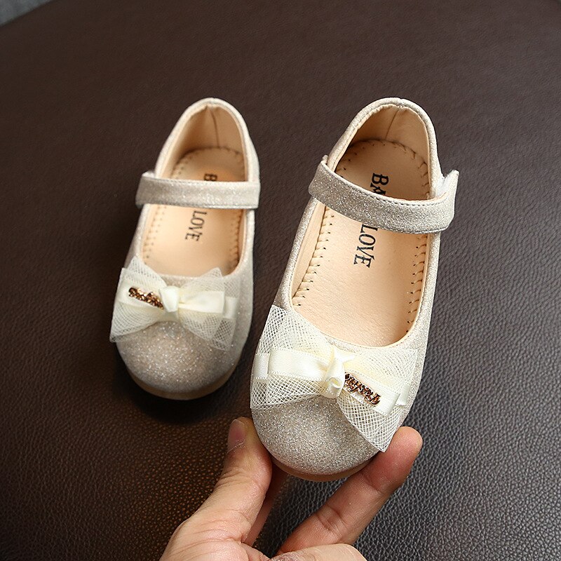 SKHEK Flowers Children Toddler Baby Little Girl Kids Sequins Dress Shoes For Girls School Black Party And Wedding Leather Shoes
