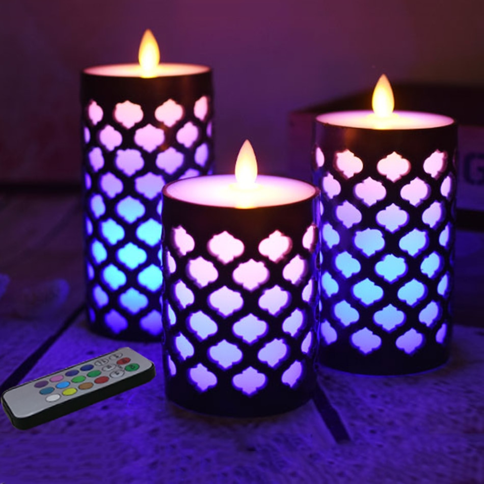 Dancing Flame Pillar Led Wax Candle With RGB Remote,Electronic Candle Night light for kids living room,Christmas light for Home