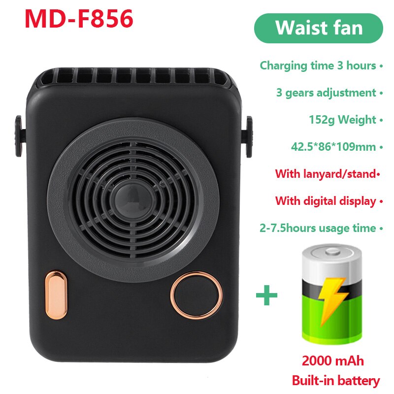 Newest USB Portable Personal Hanging waist Fan With Recharge Battery Ultra quiet Wearable Electric Fan handheld Air Conditioner: 07