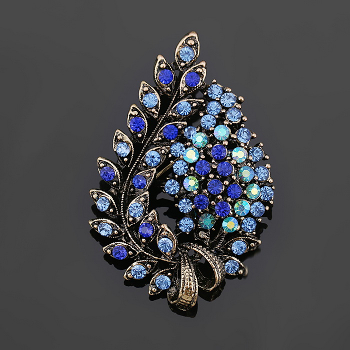 baiduqiandu Assorted Colors Red Coffee Blue and Purple Crystal Rhinestones Flower Leaf Brooch Pins in Antique Vintage