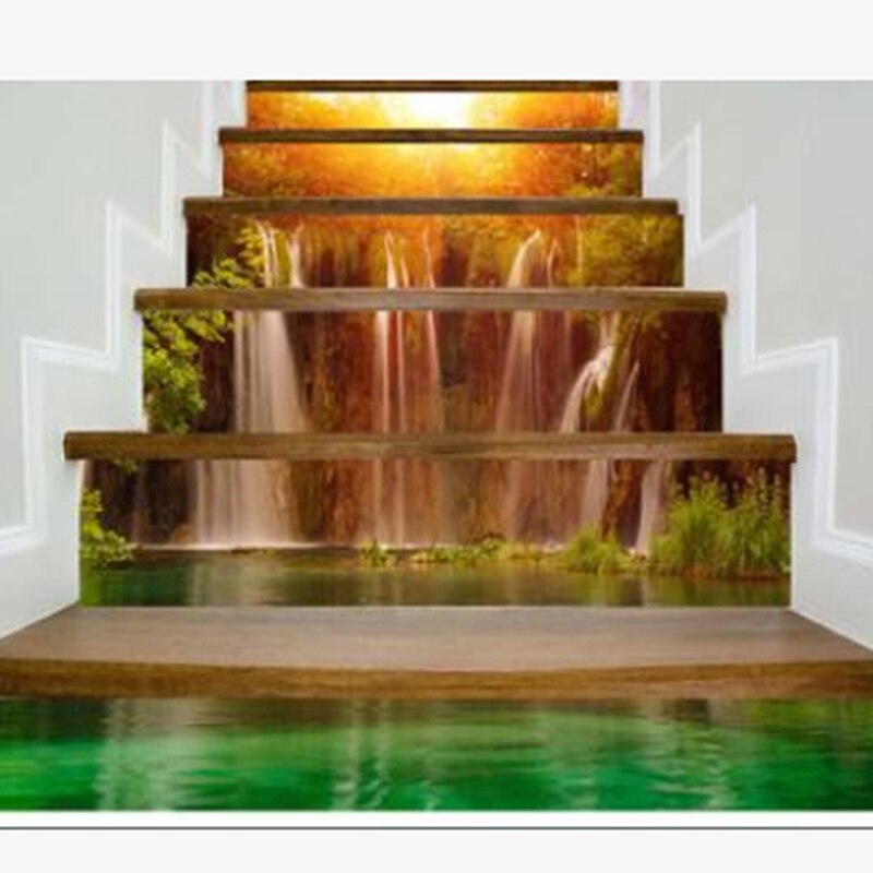 Livros criativos cachoeira padrão auto-adesivo à prova dwaterproof água adesivo casa resturant cafe bar loja decoração da sala nova escada 3d adesivo: 471206