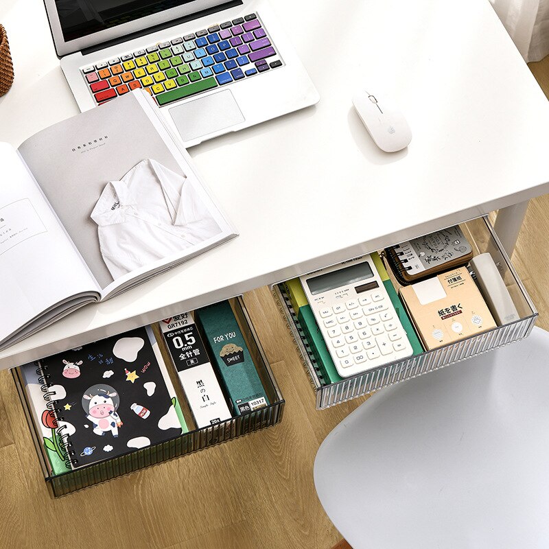 Cajón organizador de gran capacidad para debajo del escritorio, bandeja autoadhesiva, caja de almacenamiento para mesa, cajón de papelería para oficina, organizador para el hogar