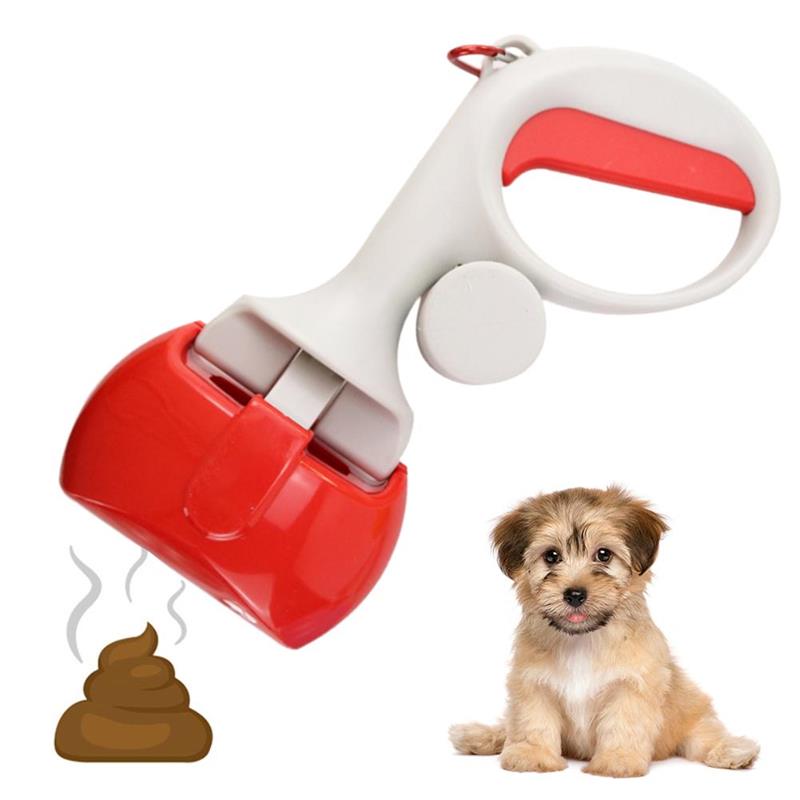 Pet Dog Poop Scooper Rounded Handle Portable Poop Remove Clamp Cat Waste Feces Pooper Picker Cleaner Puppy Dog Poop Pickup Clip: red