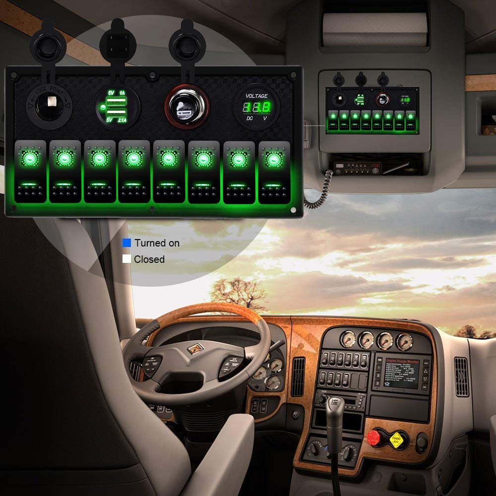 8 Gang Auto Marine Boot Circuit RV LED Toggle Rocker Schakelpaneel Breaker Voltmeter met Zekering Dubbele USB