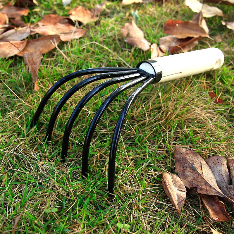 Multipurpose Metal Rake with Wooden Handle Portable Gardening Tool for Outdoor for Garden Lawn Metal Rake XHC88