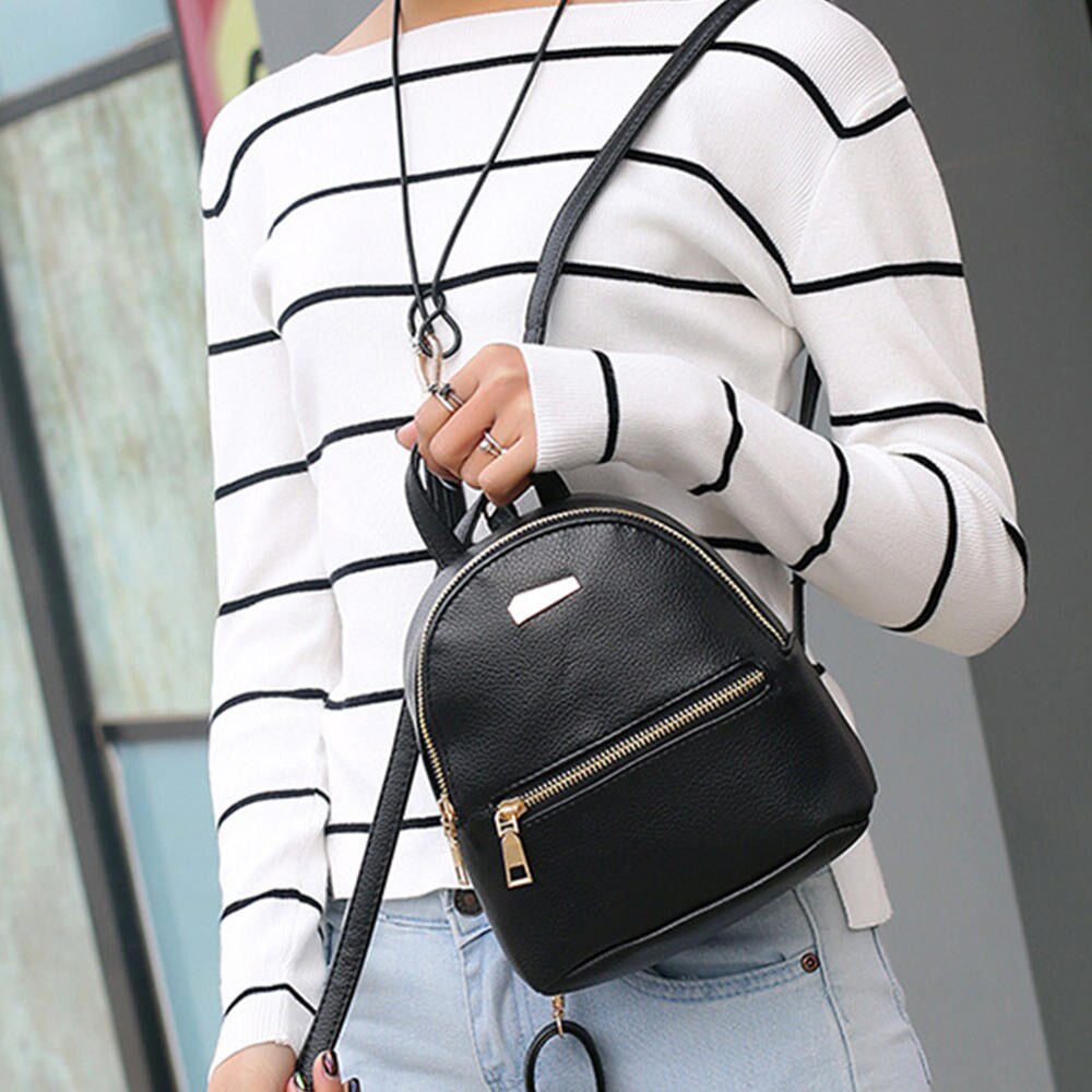 Vrouwen Pu Leren Rugzak School Rugzak College Satchel Reistas Effen Kleur Mode Rugzakken