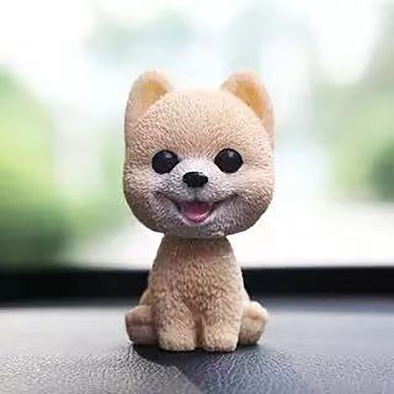 Car Ornament 9cm Shaking Head Dog Car Dashboard Decor Nodding Puppy Toys Husky Teddy Pomeranian Home Room Auto Accessories: Yellow pomeranian