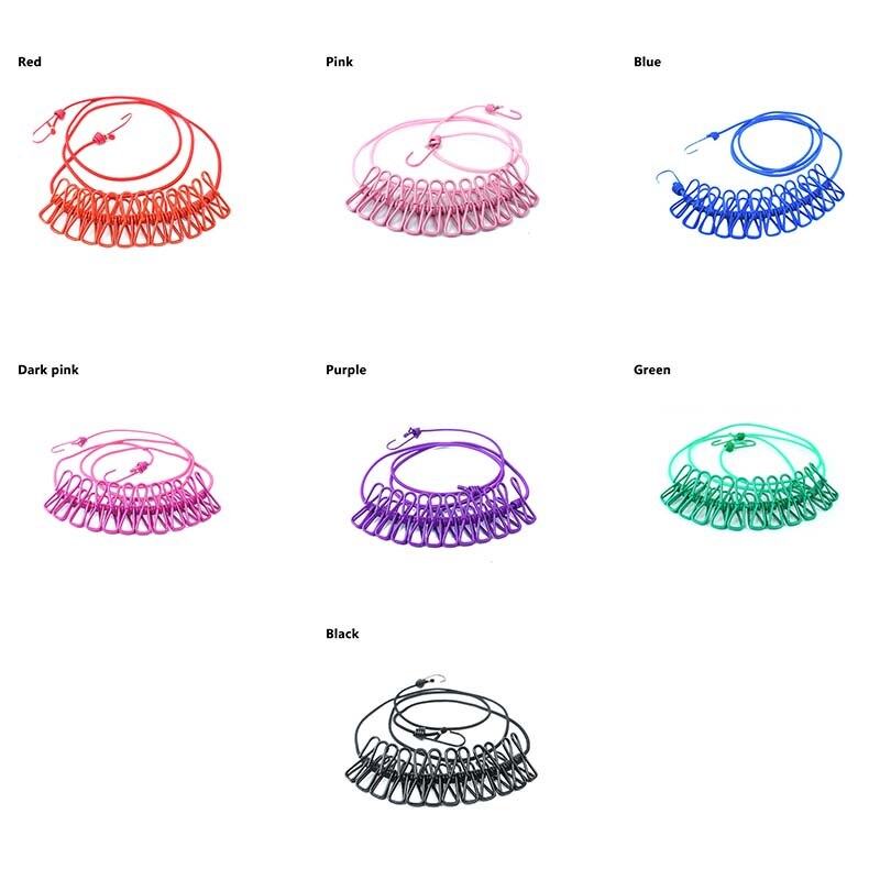 Portable Outdoor Clothesline Easy to Take Hanging Rope Windbreak Non-slip Clotheslin With 12 Clothespins Clothes Dryer