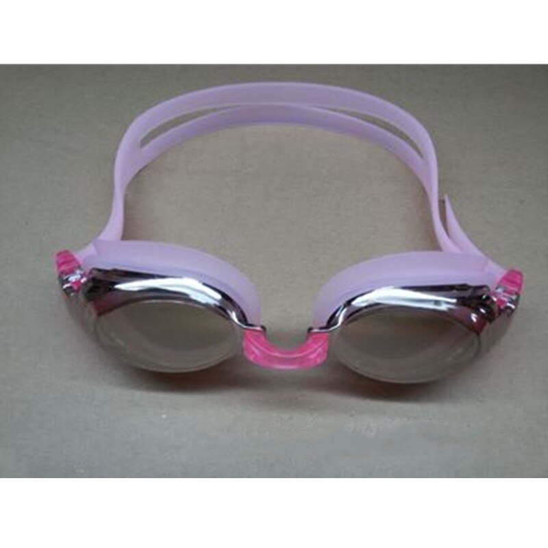 Justerbare briller galvanisering svømmebriller anti-dug uv beskytte voksne børn vandtæt silikone spejl svømmebriller: Elektroplade pink