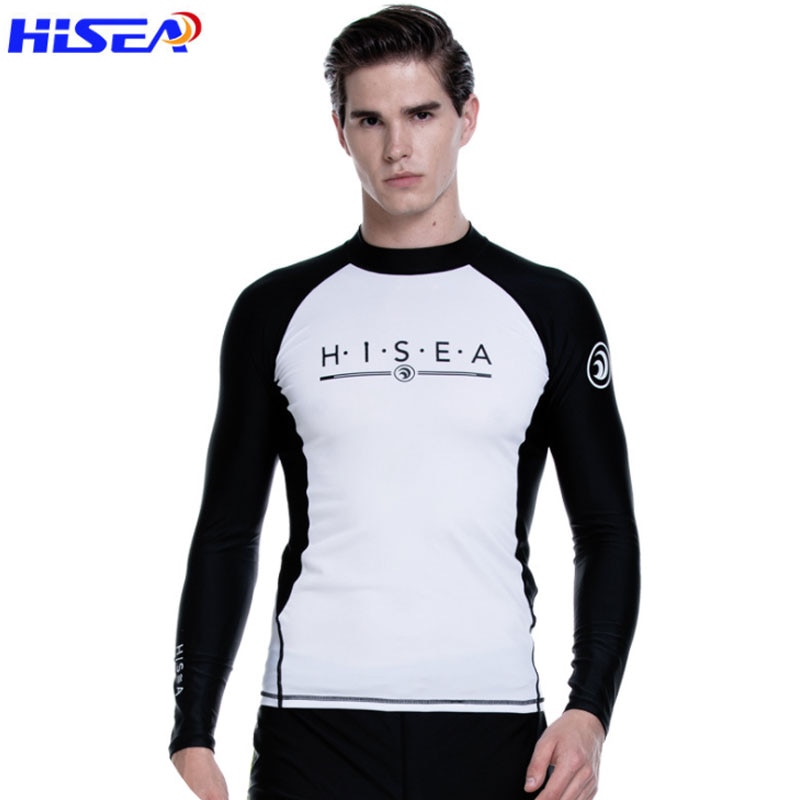 Hisea Men&#39;s Rash Guard Shirt Long Sleeve UV Protect Swimming Tops Lycra Quick Dry Swimwaer Srufing Water Sport T-Shirt Clothing