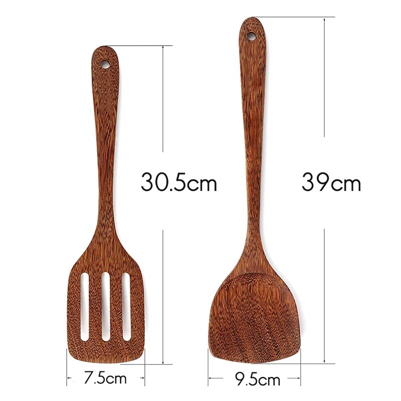 2 Pack Houten Spatel Voor Koken, Houten Wok Spatel Van Ongeverfd Handgemaakte Door Natuurlijke Hout
