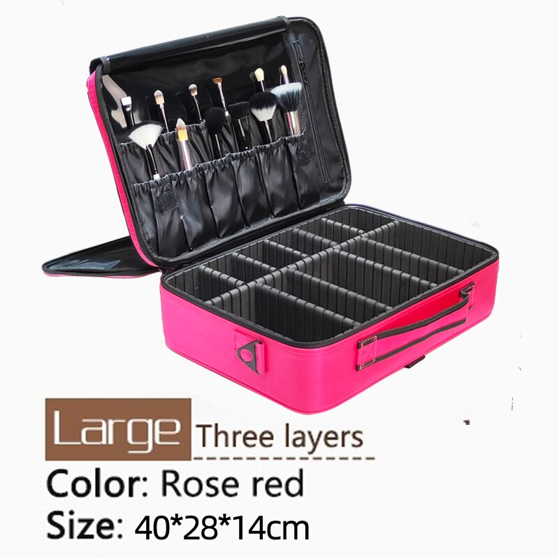 Bolsa de cosméticos para mujer, estuche de viaje para maquillaje , a la , para artista de maquillaje: Pink L 3 layers