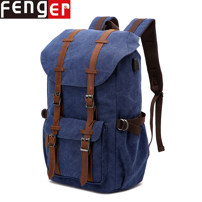 Neue Stil Leinwand Tasche USB Gewaschen Leinwand Retro Casual Rucksack Männer Reise Rucksack Laptop Tasche: Dark Blue