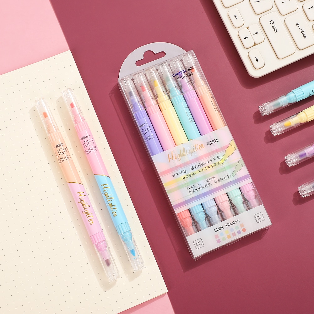 Jianwu 6 Stks/set Tweekoppige 12 Kleur Markeerstift Snoep Kleuren Studenten Schrijven Mark Journal Pennen Kawaii Schoolbenodigdheden