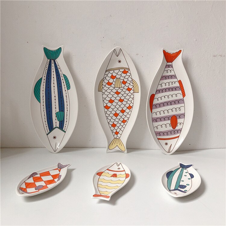 LadyCC Lovely Fish Plate Japanese Style Personality Home Northern European Wind Fish Plate Dish Dish with Fish Plate