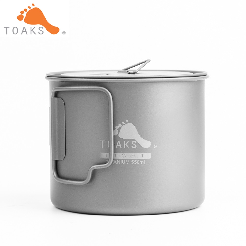 TOAKS Topf-550-L Reinem Titan Tasse Ultraleicht Ausführung 0.3mm draussen Becher mit Deckel und Faltbare Griff Camping Kochgeschirr 550 ml 72g