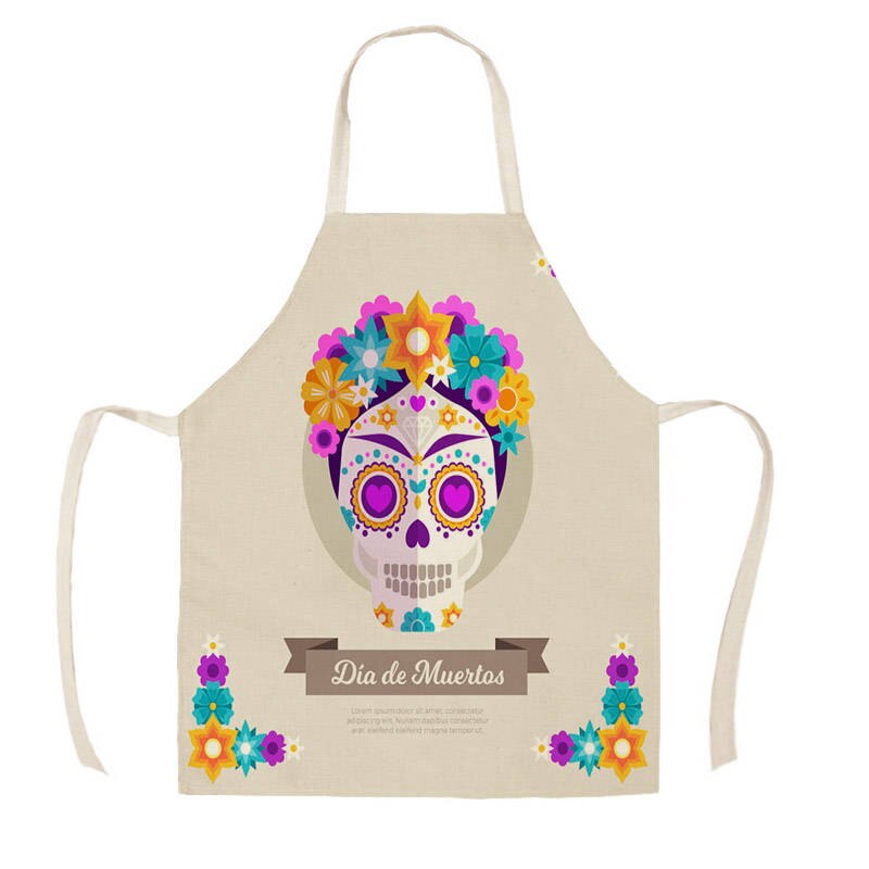Women Kitchen Apron Cotton Linen Halloween Skull Sleeveless Chef Cooking Aprons Kitchen accessories WQ1698: WQ169803 / 38x47cm Kids Size