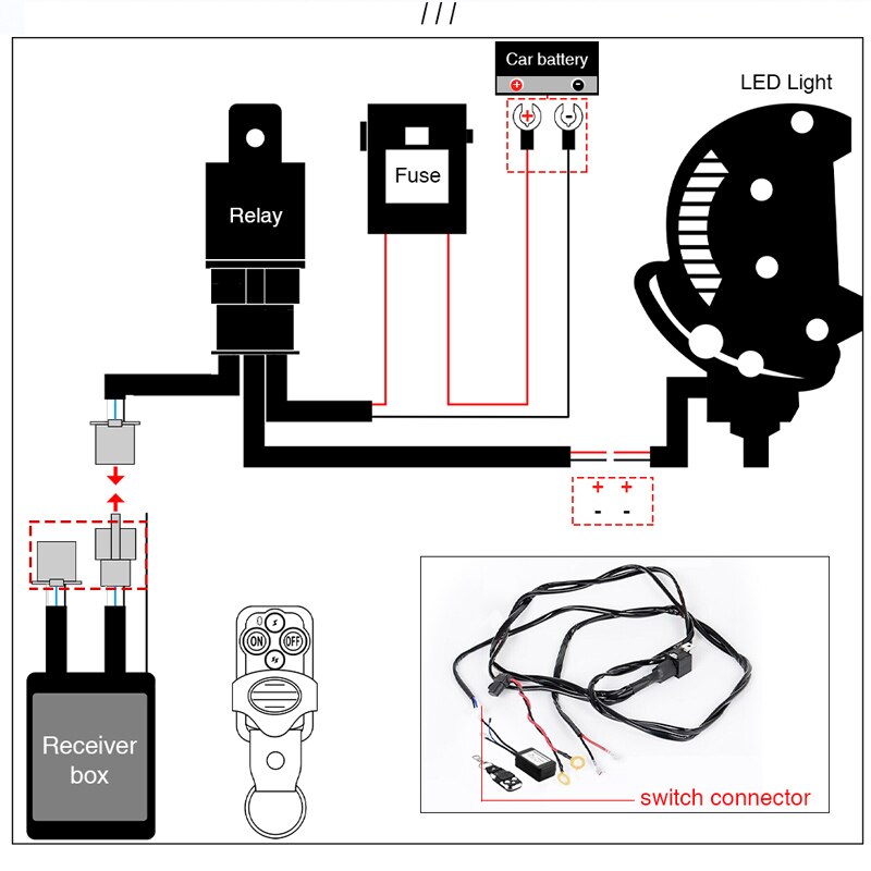 Universal Car Led Light Bar Wire Harness Switch 2M 12v 24v 40A Relay Loom Cable Kit Fuse for Auto Driving Offroad Led Work Lamp