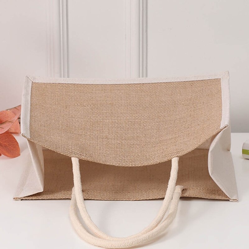 Vrouwen Jute Tote Boodschappentas Jute Handtas Herbruikbare Strand Winkelen Zak Met Handvat Grote Capaciteit Diversen Opbergtas