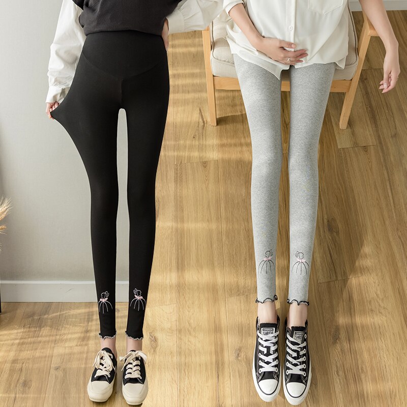 16304# Maternity Pants Summer Cotton Adjustable Elastic Waist Belly Support Ninth Pants Maternity Trousers