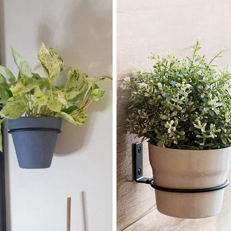 6 tommer blomsterpotteholder ring vægmonteret, sæt  of 3 væg planter krog, jern sort sammenklappelig beslag