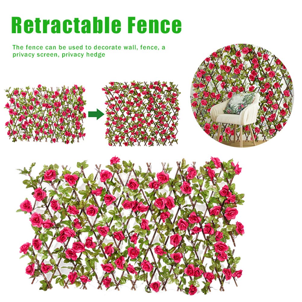 Garden Fence Willow Wooden Hedge With Artificial Flower Leaves Garden Decoration Screening Expanding Trellis Privacy Screen