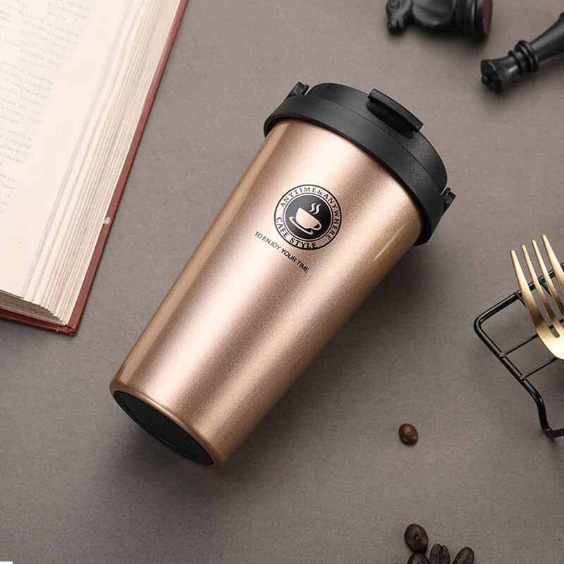 12 Colors 500ml Coffee Thermos Cup Stainless Steel Thermos Mug Vacuum Flask Coffee Cups Travel Mug Hydro Flask Water Bottle: Gold