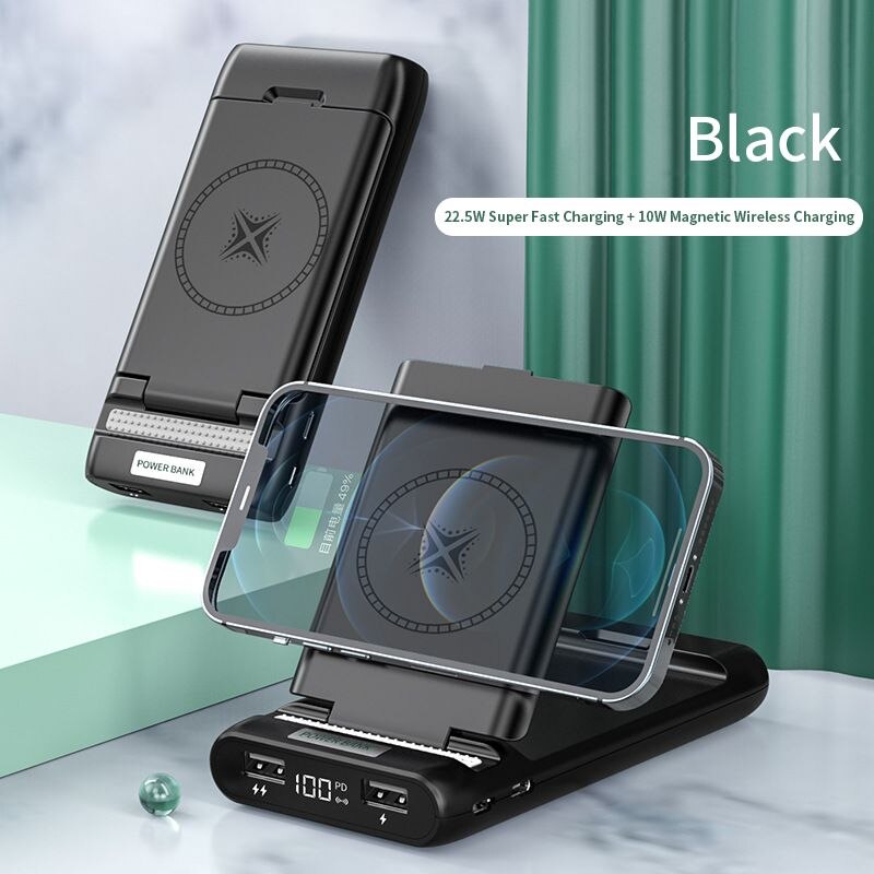 PINZHENG – batterie externe Portable 10000mAh, 22.5W, charge rapide sans fil, pour iPhone, Powerbank 10W: Black 10000mAh