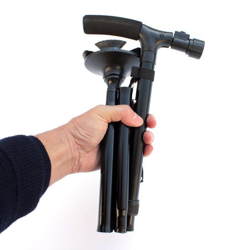 Outdoor T-handle 4 Folding Crutch 360 Degree Hiking Trekking Pole Cane Stable plate Walking Stick for old people