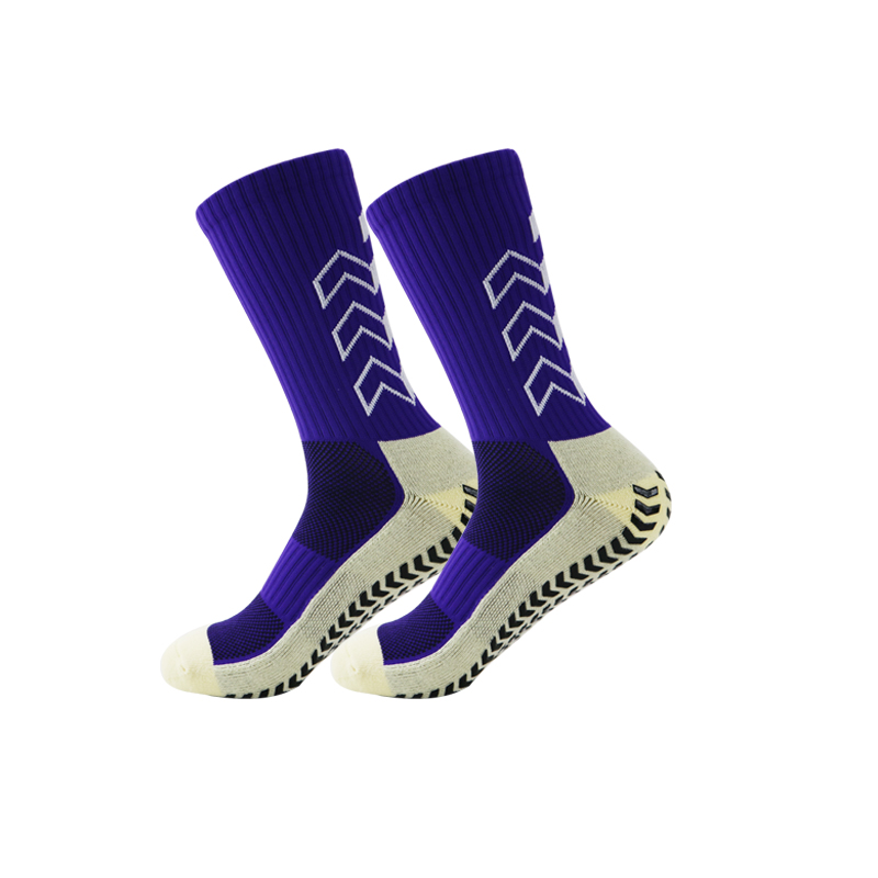 Fußballsocken, rutschfest, weich, atmungsaktiv, für damen und herren, mit verdickter frotteesohle: Lila