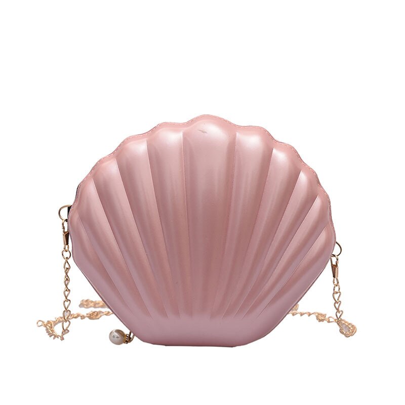 Shell Bag Chain Shoulder Solid Color Handbags Women Small PVC Crossbody Bags: pink