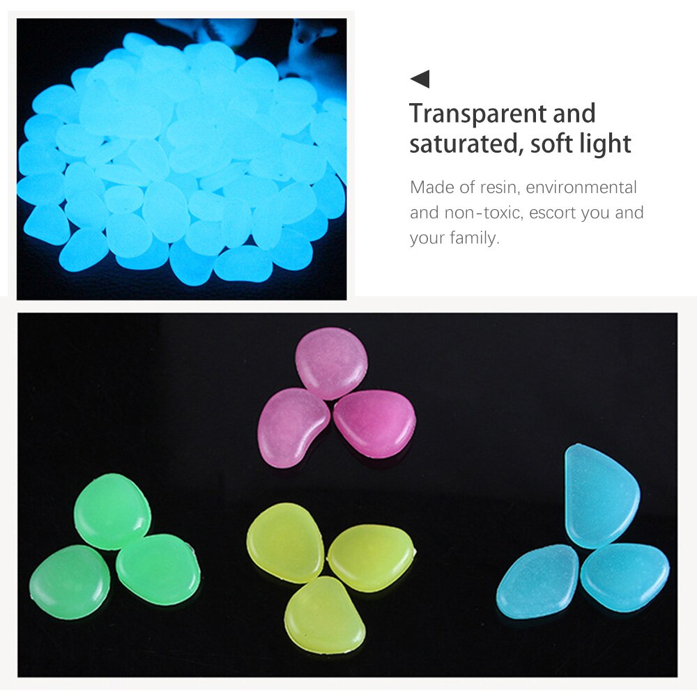 Piedras brillantes para acuario, decoraciones de jardín, pecera, piedras luminosas, rocas que brillan en la oscuridad, accesorios para acuario, 100 Uds.
