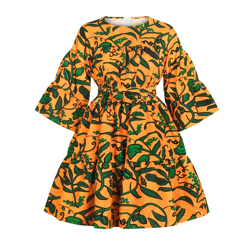 Langarm Kleid Frauen Afrikanische Kleidung Floral Print Dashiki Bazin Kurzen Rock Set mit Gürtel Trompete Hülse Kleider Neue