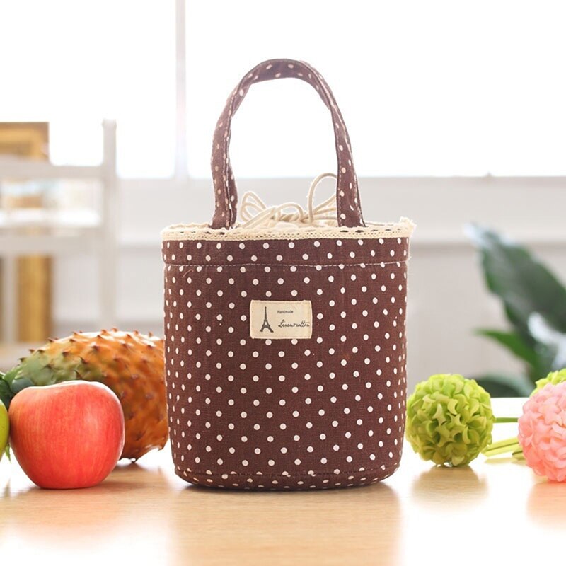 Lunch Bag Lunch Cooler box Polka Dot Lunch Small Tote Pouch Container Box Pink handbag Bolsa Termica Lancheira: Coffee / S